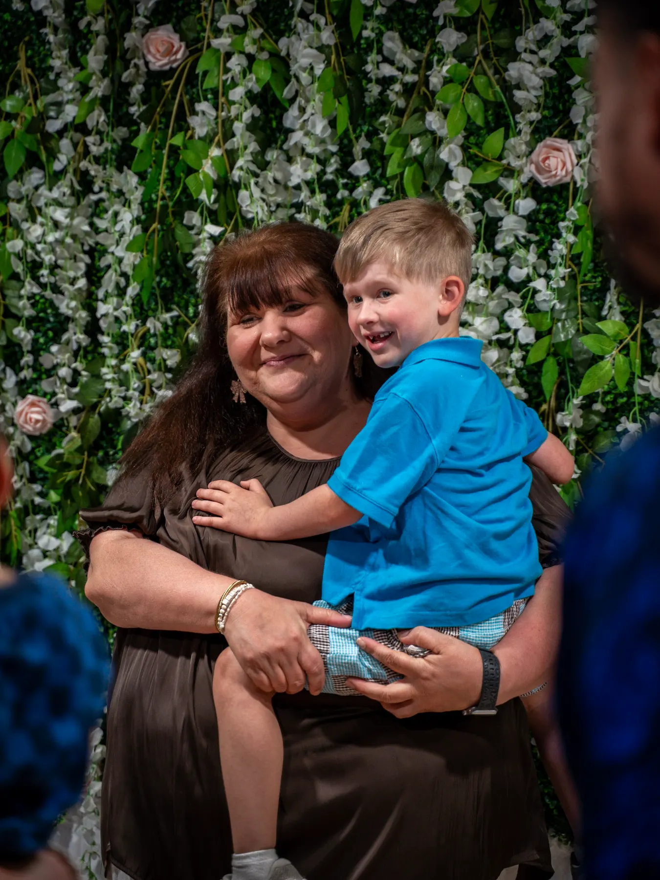 A mother holding her son