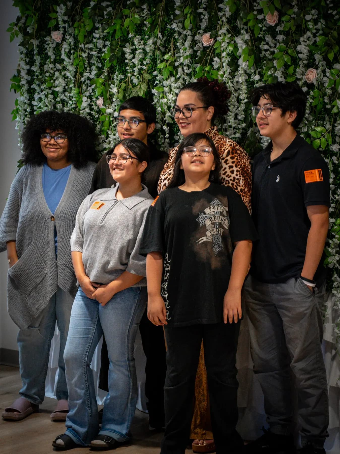 Students together against the greenery