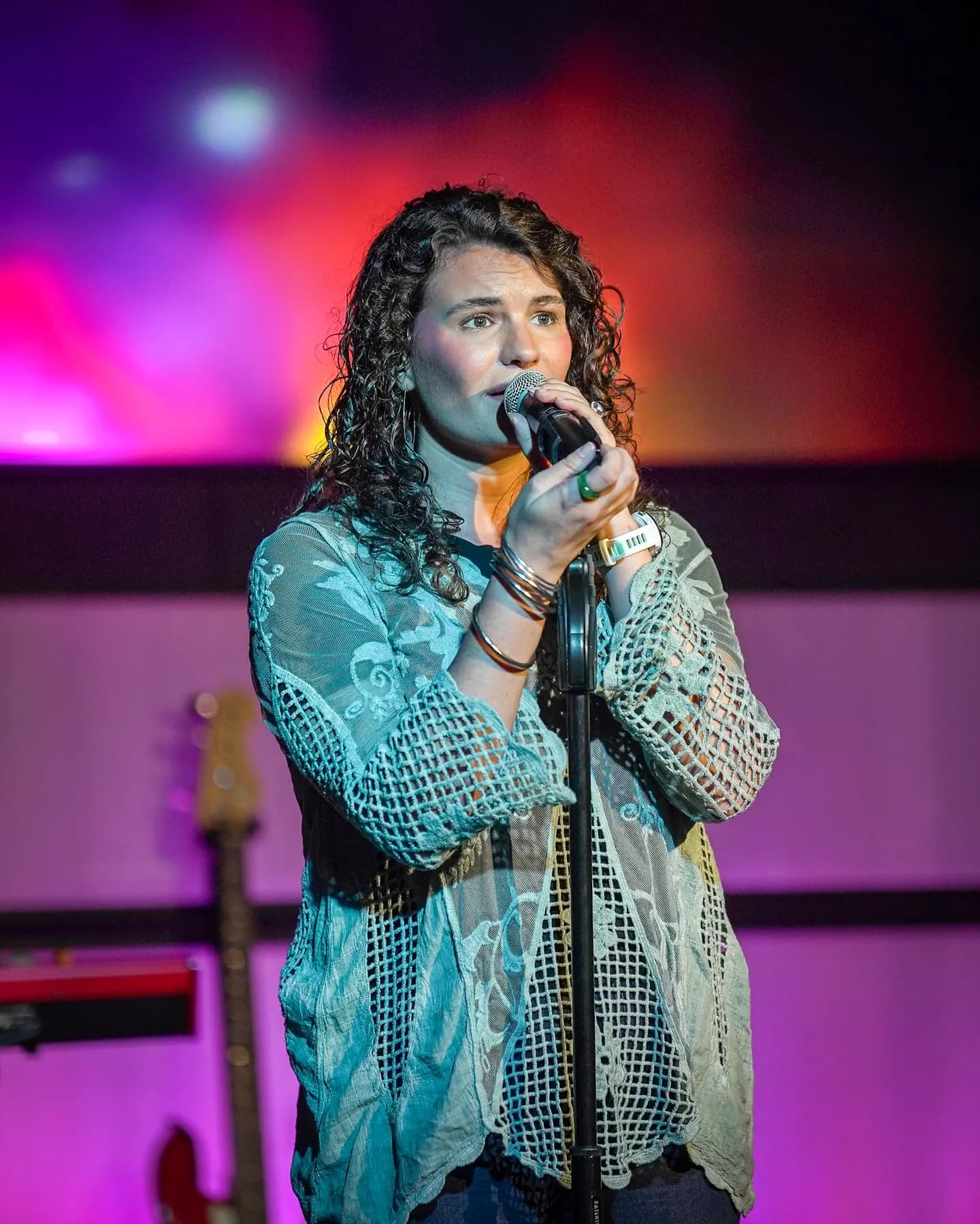A vocalist mid-song
