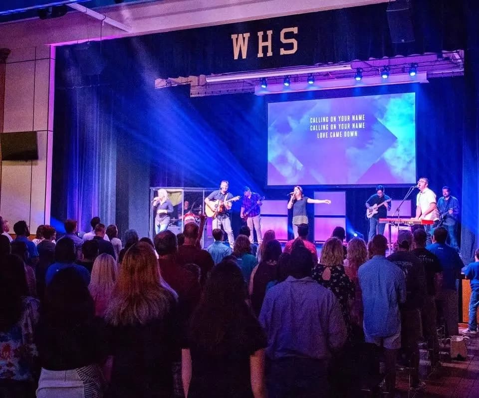 Worship in the Wetumpka High School auditorium