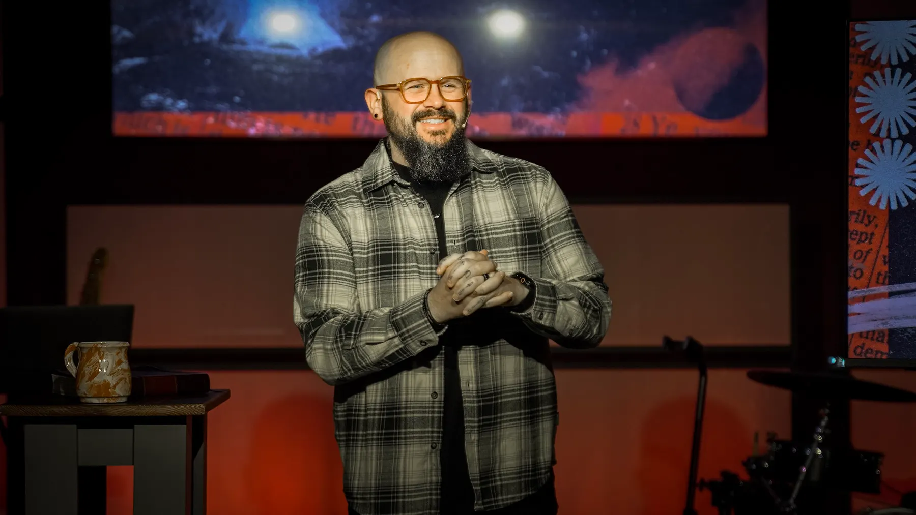 Pastor Scott mid-message